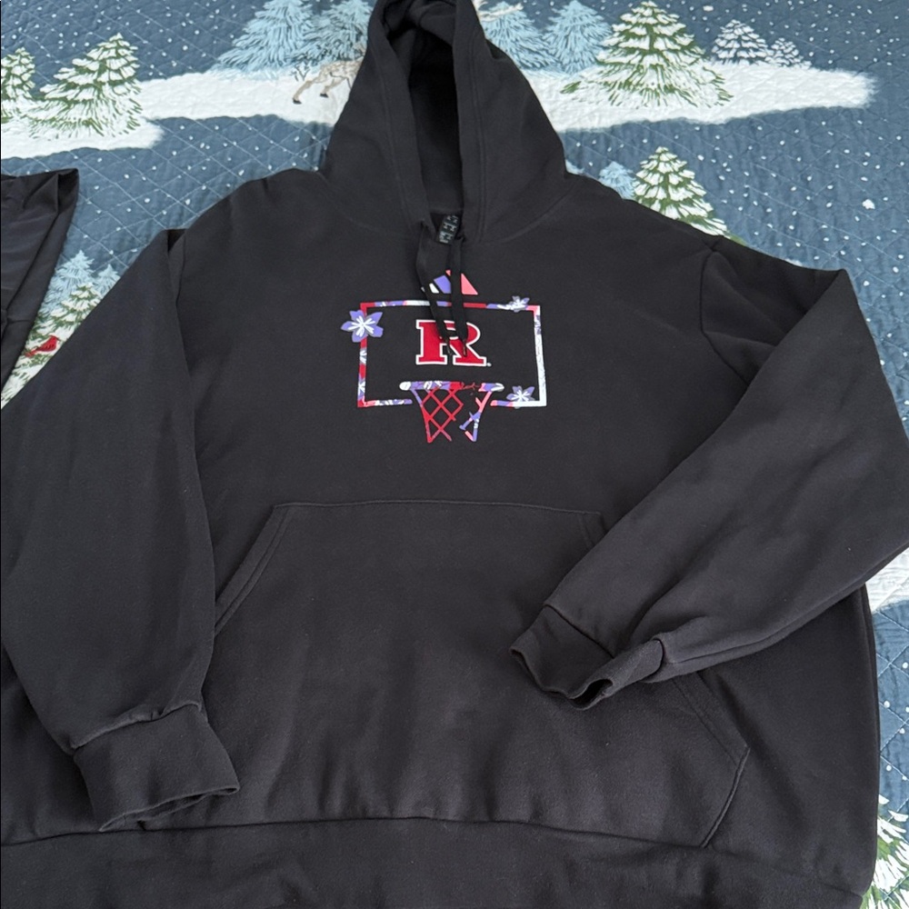 Adidas Black Hoodie with Red Rutgers  Graphic